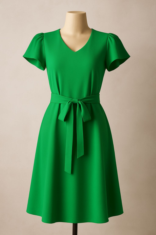 Vestido Midi Verde com Laço na Cintura