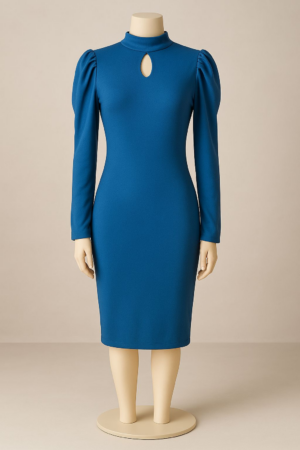 Vestido midi azul royal gola alta LEOPARDA