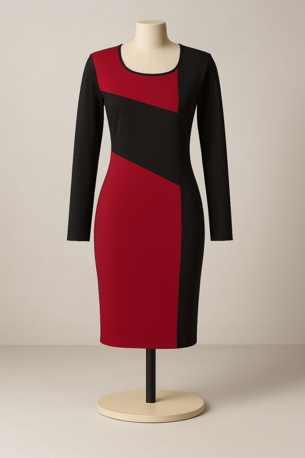 Vestido midi bicolor vermelho e preto LEOPARDA